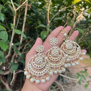 Elegant Gold and Pearl Chandelier Earrings